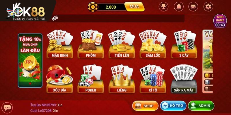 Một số thể loại OK88 game bài đổi thưởng